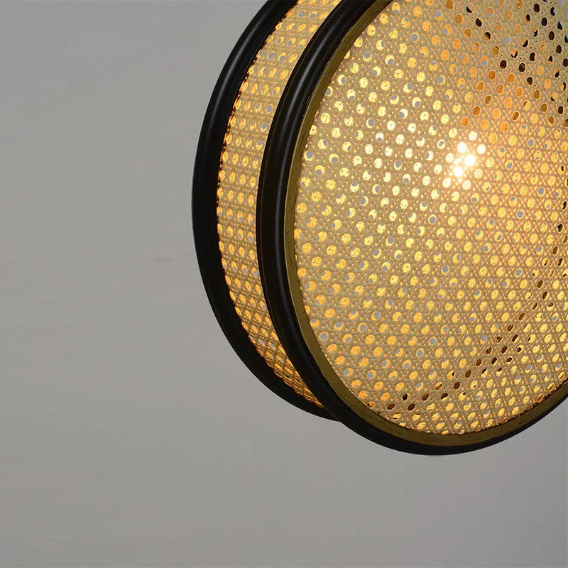Black-rimmed rattan glass chandelier with iron body, 30cm or 40cm main panel, warm LED corridor light