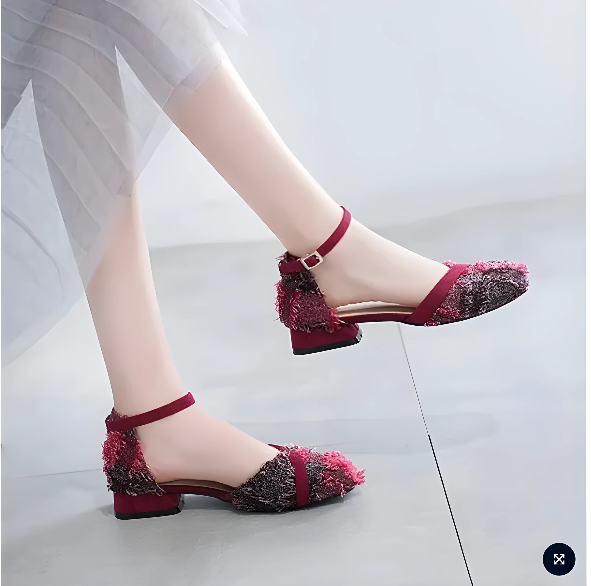 Women's apricot suede d'Orsay flats with an ankle strap and a low heel.