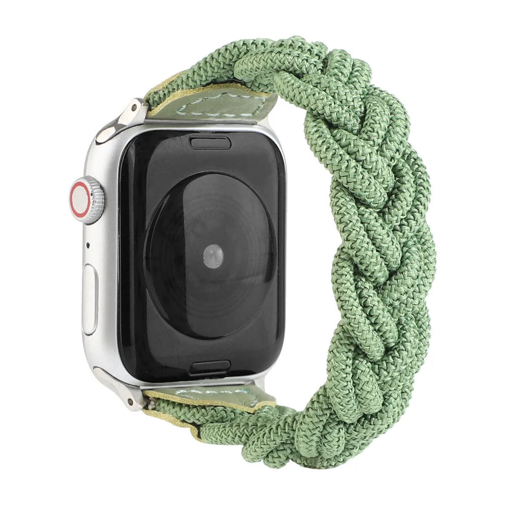Braided single loop watch strap for Apple Watch in multiple colour options showing adjustable sizing