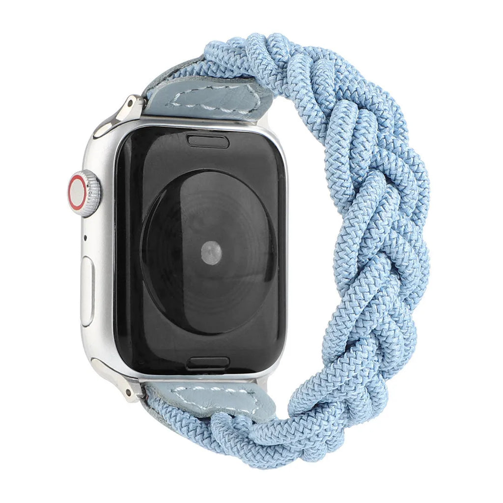Braided single loop watch strap for Apple Watch in multiple colour options showing adjustable sizing