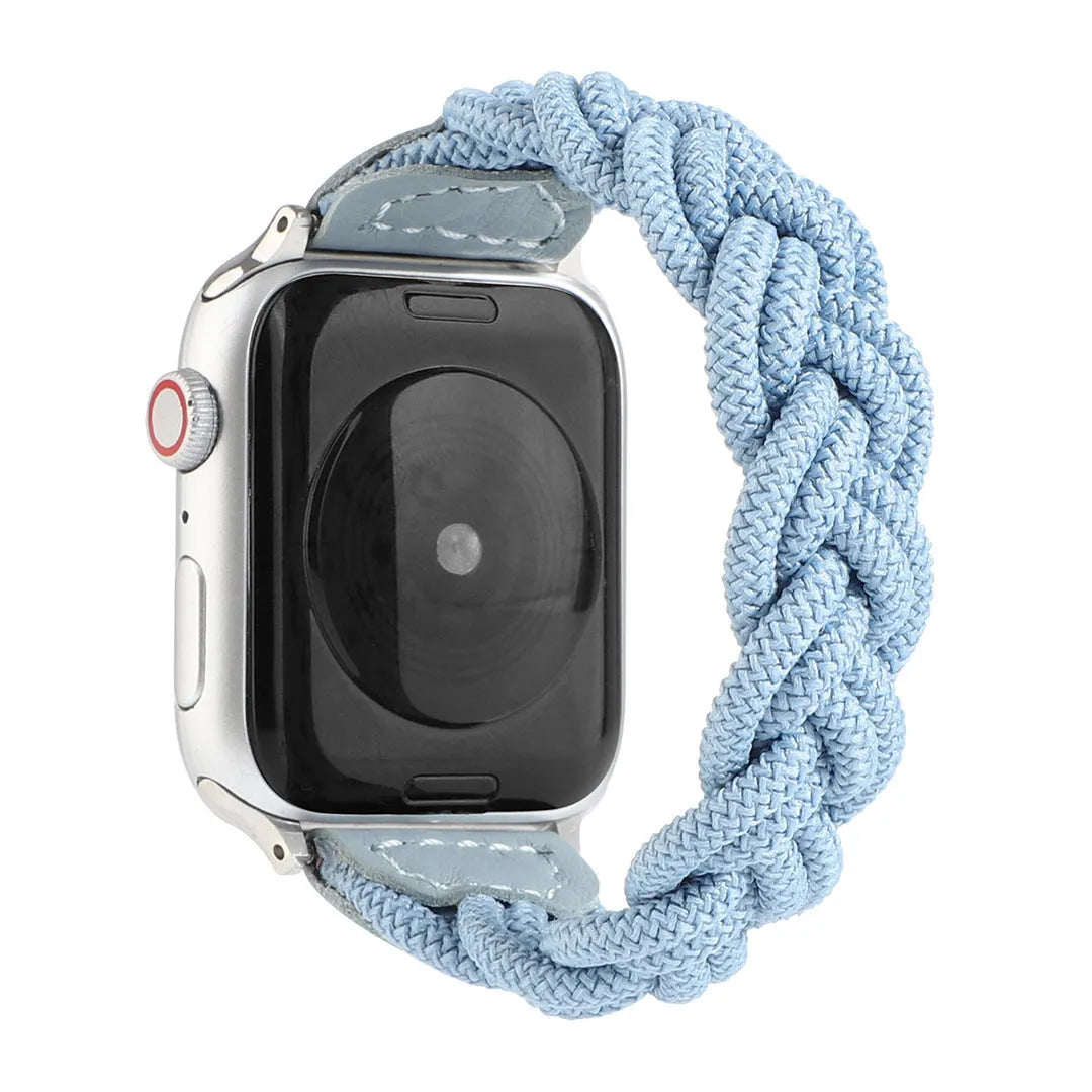 Braided single loop watch strap for Apple Watch in multiple colour options showing adjustable sizing