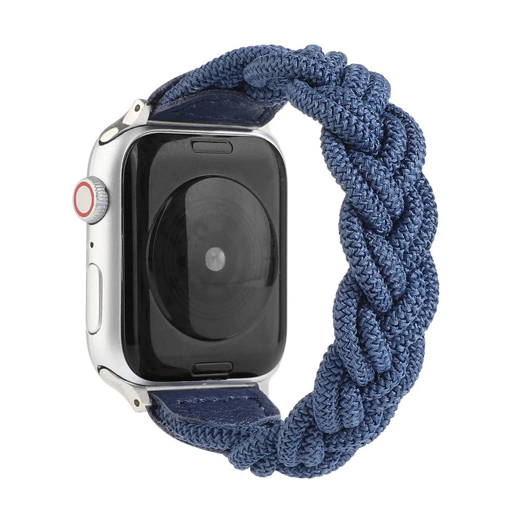Braided single loop watch strap for Apple Watch in multiple colour options showing adjustable sizing