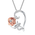 Silver alloy heart-shaped love rose zircon necklace clavicle chain for women