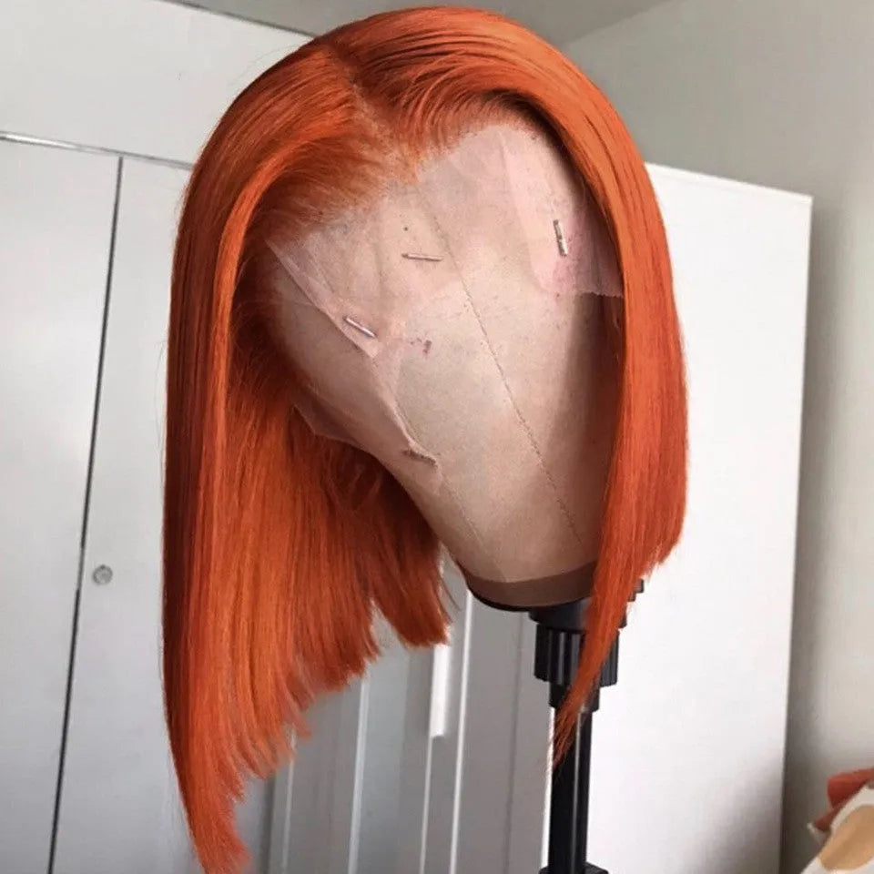 Orange gradient short bob lace front human hair wig with 13x4 lace and 150% or 180% density in 8 to 16 inch lengths