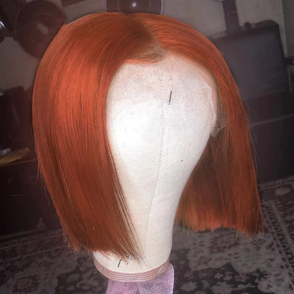 Orange gradient short bob lace front human hair wig with 13x4 lace and 150% or 180% density in 8 to 16 inch lengths