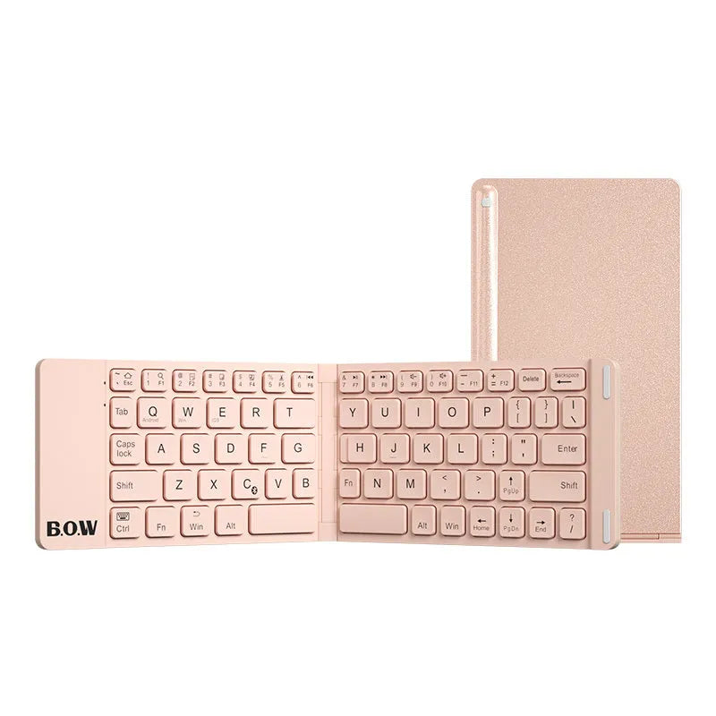 Folding Bluetooth keyboard and mouse set with touchpad, full-sized keys, wireless connection, available in Elegant White, Retro Green, and Cherry Powder.