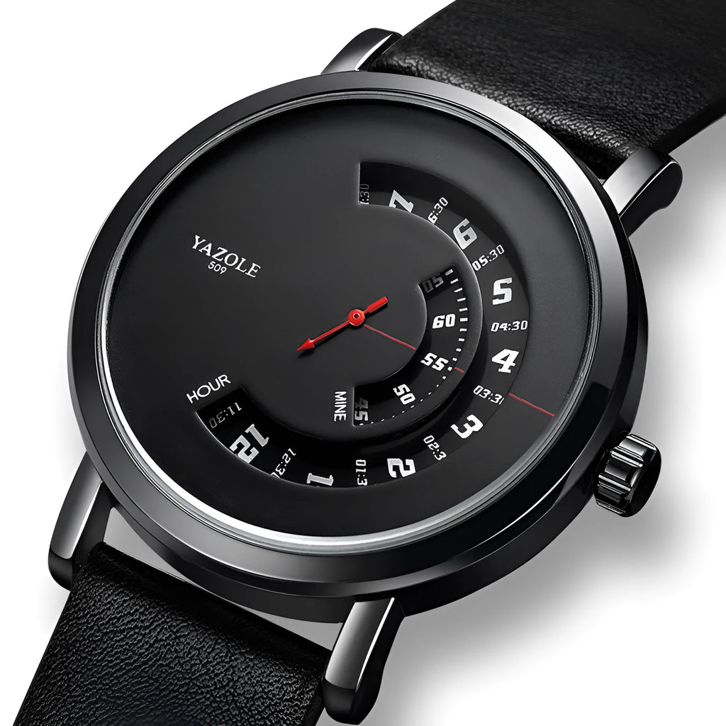 Men's turntable design watch with metal strap showing analogue hands and digital display on a 4.1cm dial.