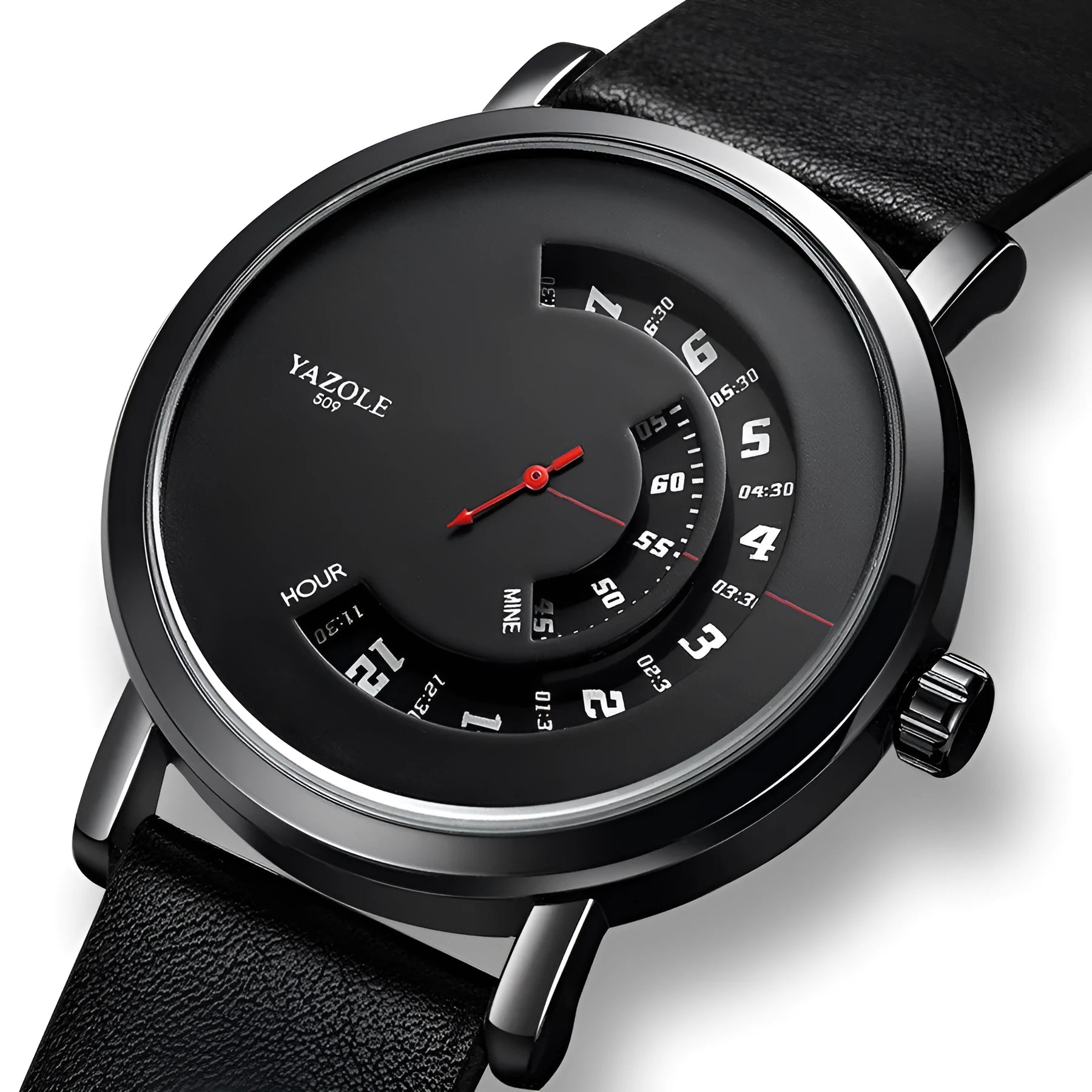 Men's turntable design watch with metal strap showing analogue hands and digital display on a 4.1cm dial.