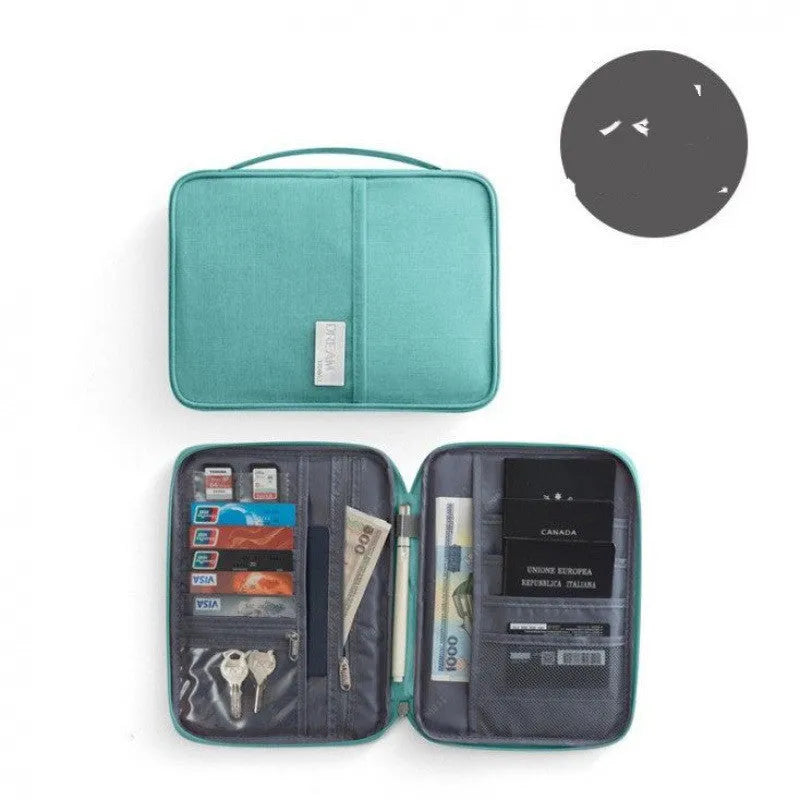 Waterproof cationic passport cover in multiple colours showing three size options including small, medium and A4 capacity