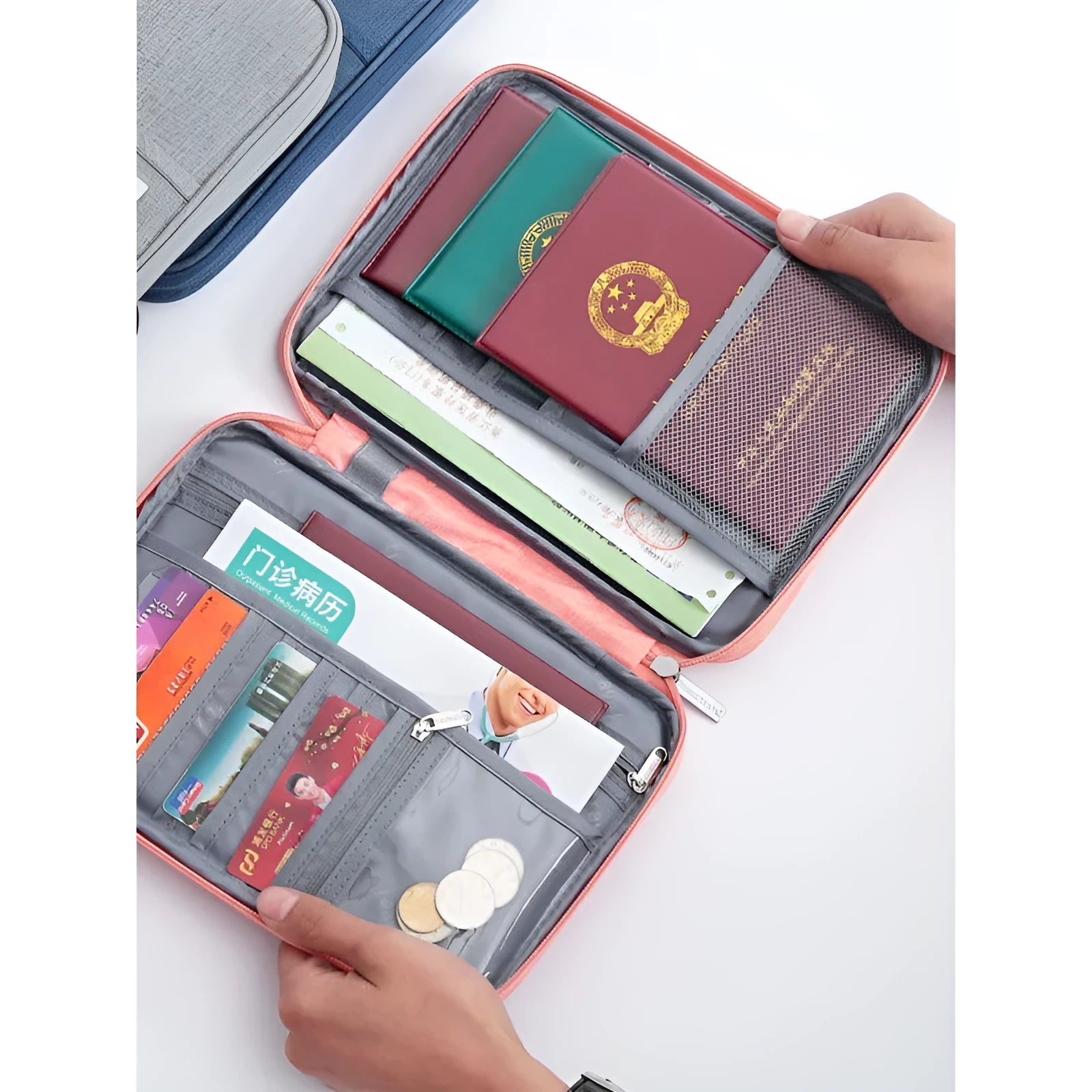 Waterproof cationic passport cover in multiple colours showing three size options including small, medium and A4 capacity