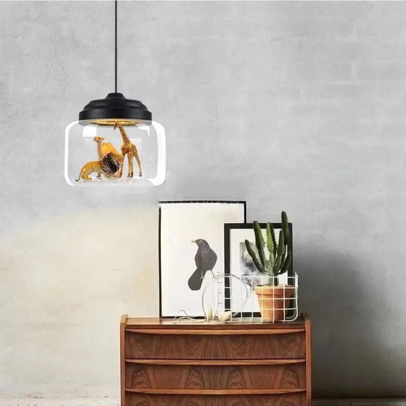 Modern minimalist single head glass chandelier with 9W LED, 240x170mm, 1m adjustable height, white or black finish for children's room