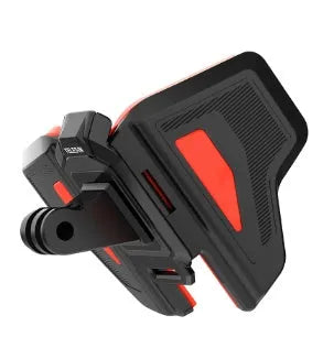 Black universal motorcycle helmet chin strap mount for action cameras, showing silicone and nylon construction.