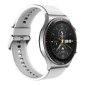 Smart watch with circular display showing health metrics and music controls