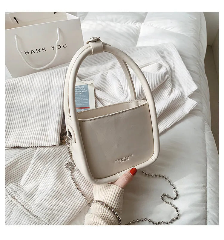 PU leather mini square shoulder bag with chain handle and magnetic buckle in green or white