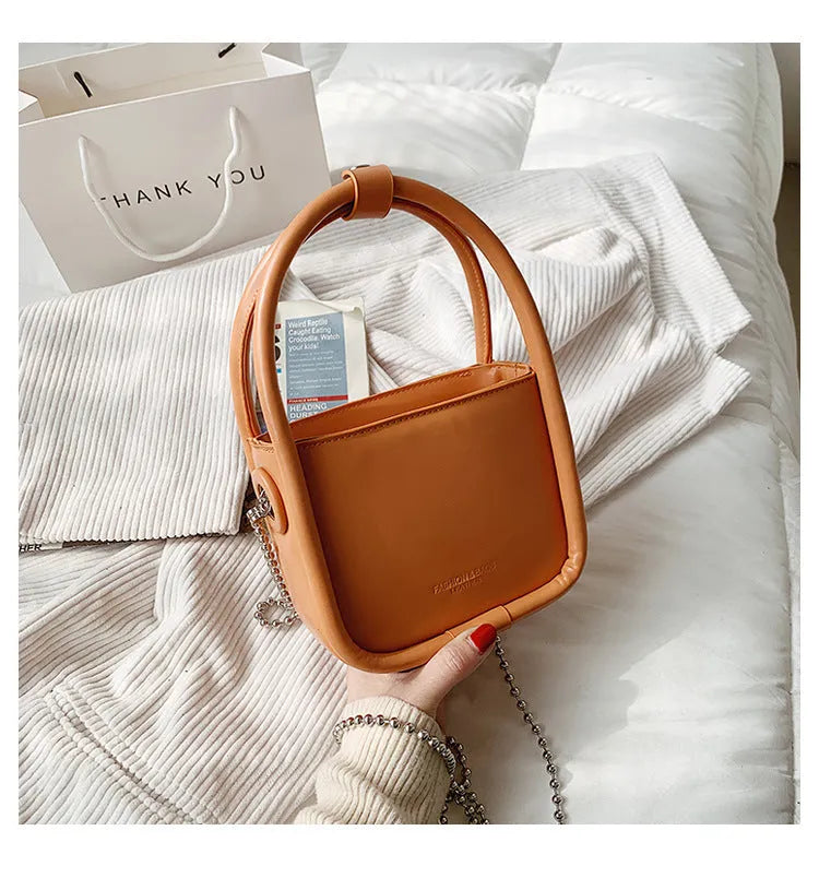 PU leather mini square shoulder bag with chain handle and magnetic buckle in green or white