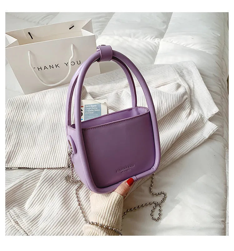 PU leather mini square shoulder bag with chain handle and magnetic buckle in green or white