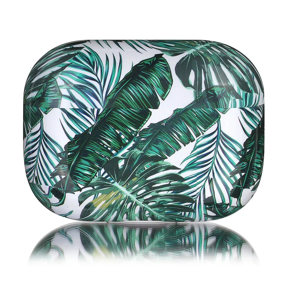 Banana leaves design blue TPU protective case for Apple AirPods with tropical leaf pattern