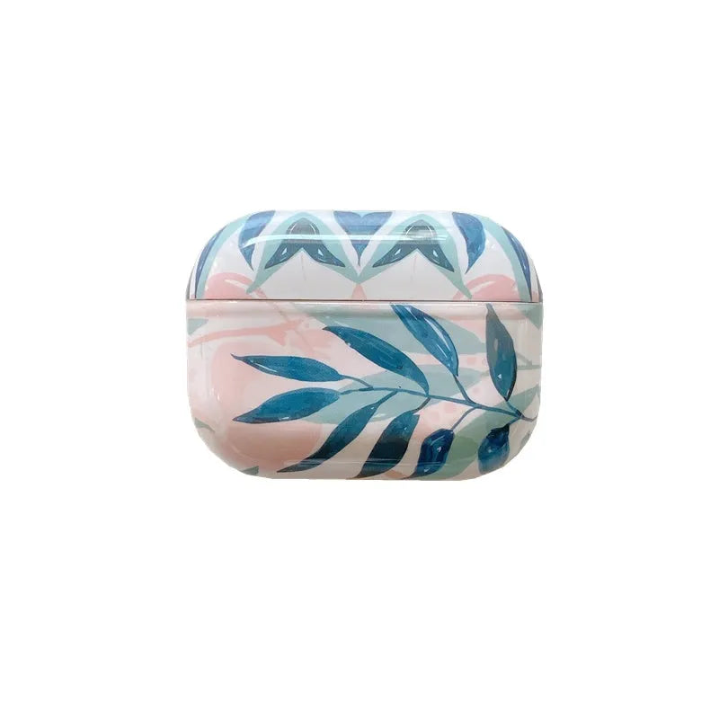 Banana leaves design blue TPU protective case for Apple AirPods with tropical leaf pattern