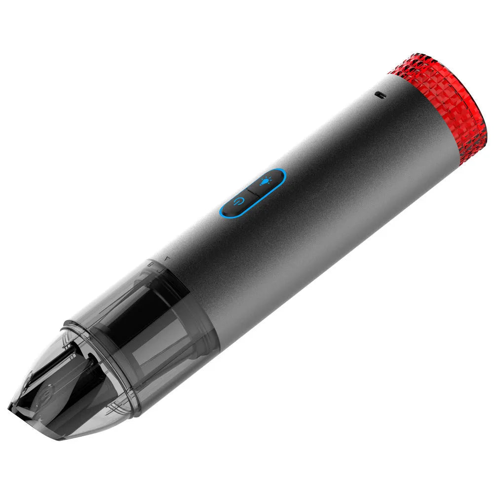 V6 portable wireless car vacuum cleaner with handheld lamp and spotlight in black colour