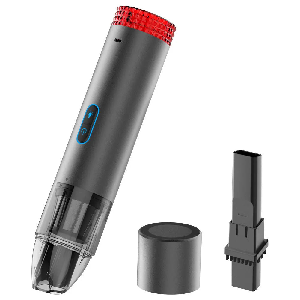 V6 portable wireless car vacuum cleaner with handheld lamp and spotlight in black colour