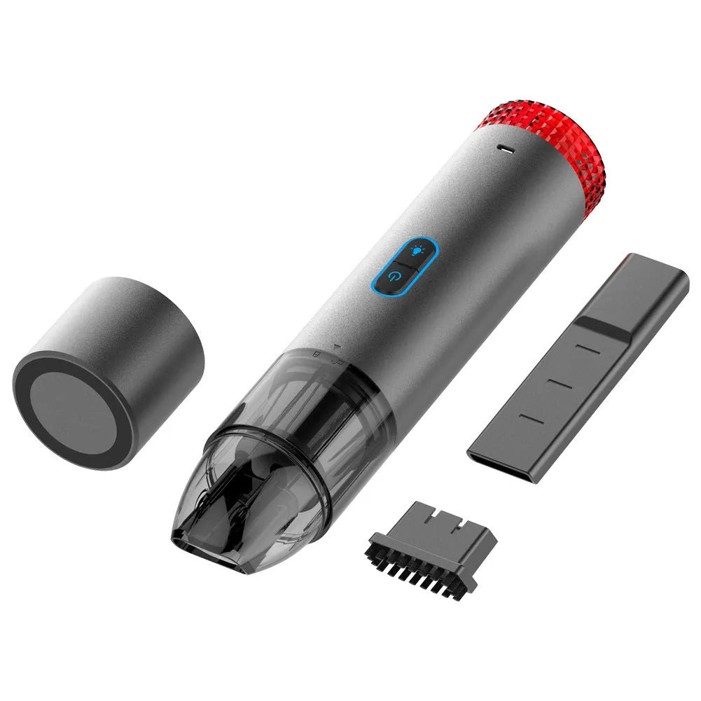 V6 portable wireless car vacuum cleaner with handheld lamp and spotlight in black colour