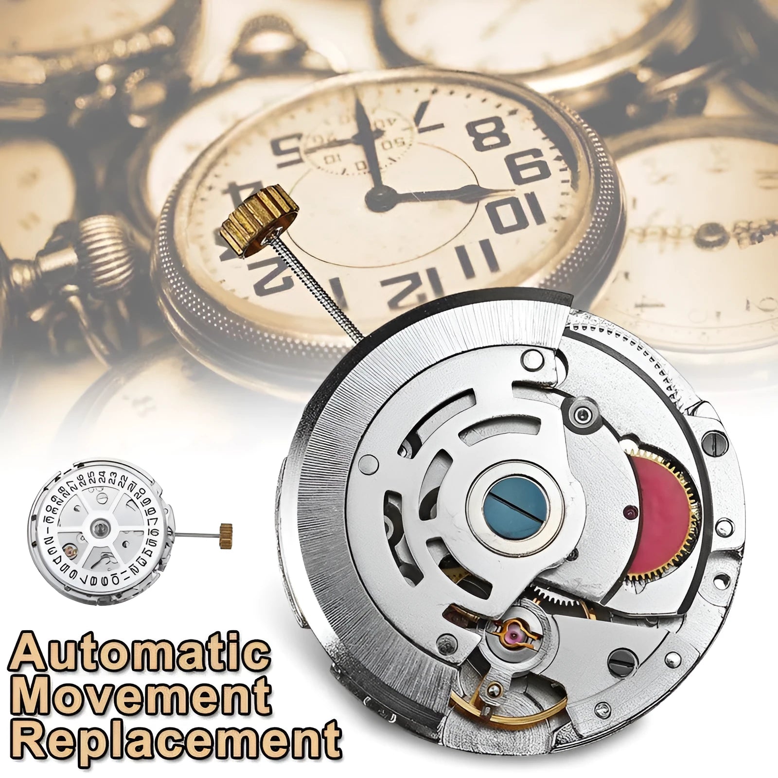 8215 automatic watch movement replacement with silver stainless steel mechanism measuring 25mm diameter