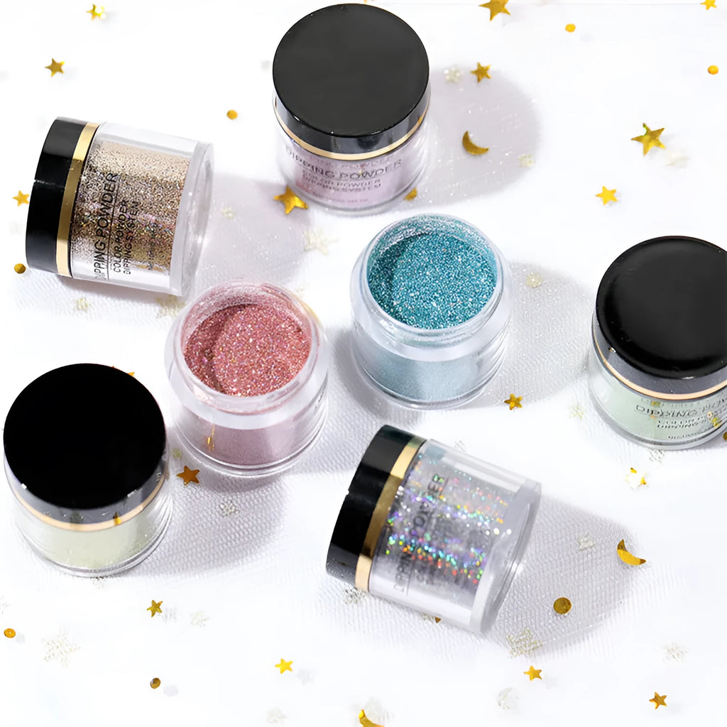 Laser glitter nail powder dip system with 24 shades for natural and artificial nails