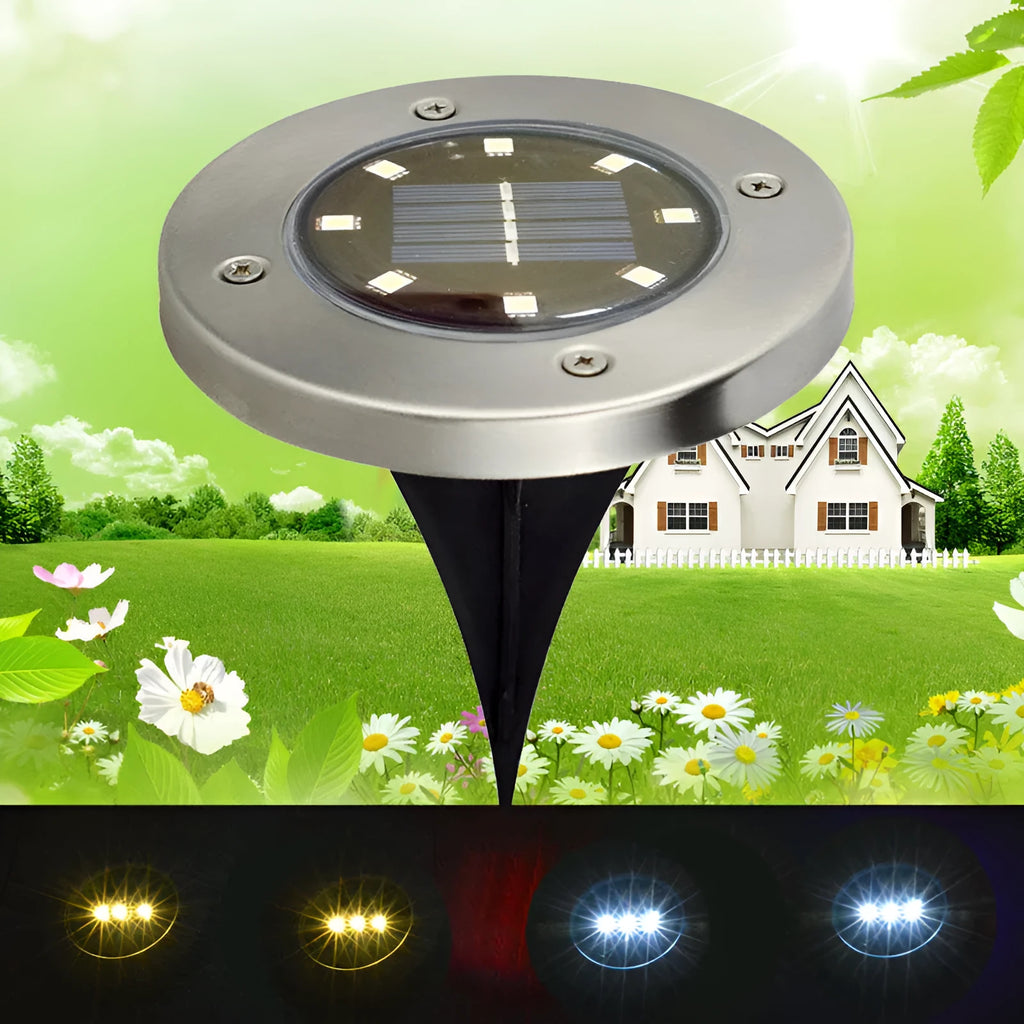 Set of 4 stainless steel and PP solar underground lights with 8 LEDs, 12x12x13cm, for garden paths