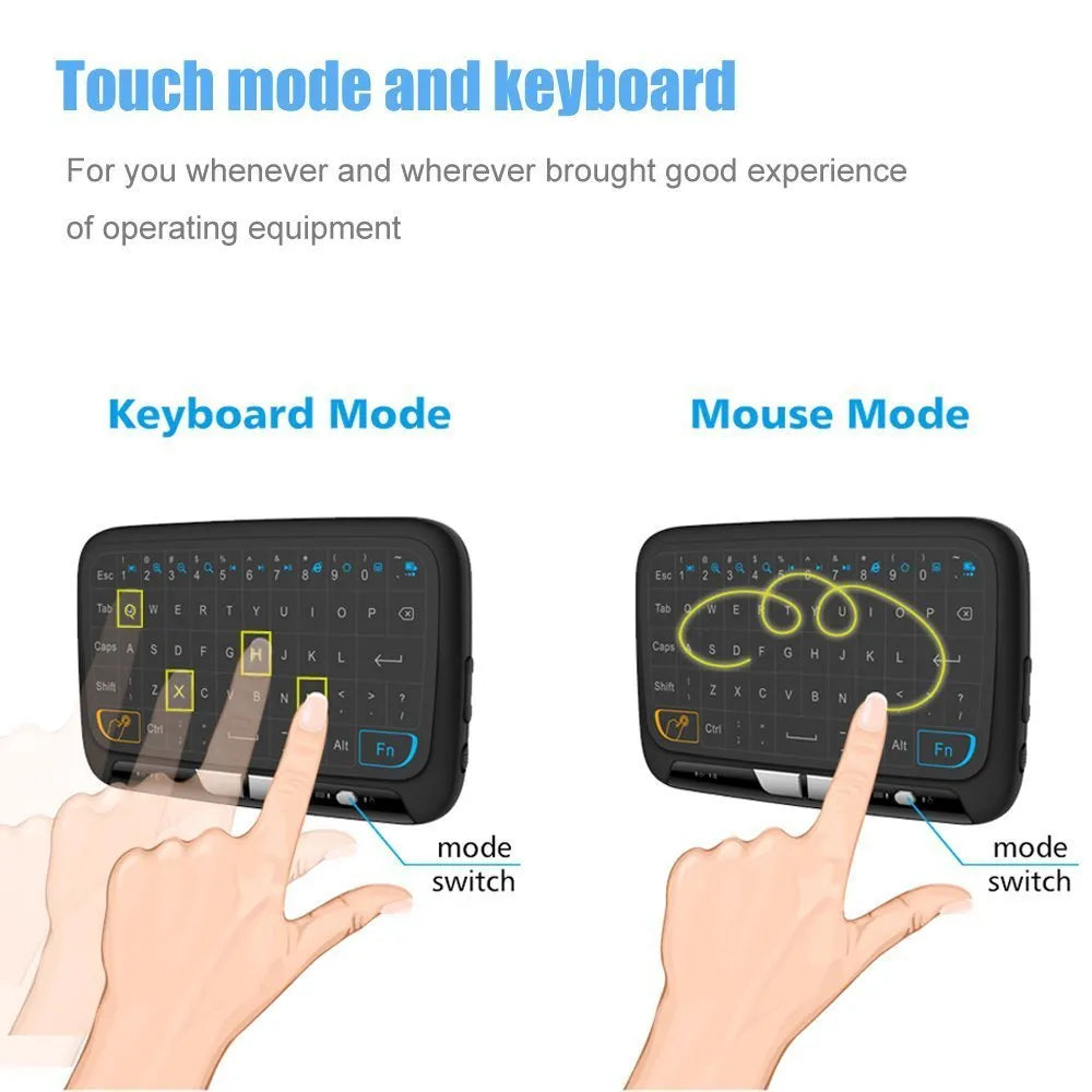 Mini H18 wireless keyboard with 5.3-inch touchpad and 2.4GHz dongle, black finish