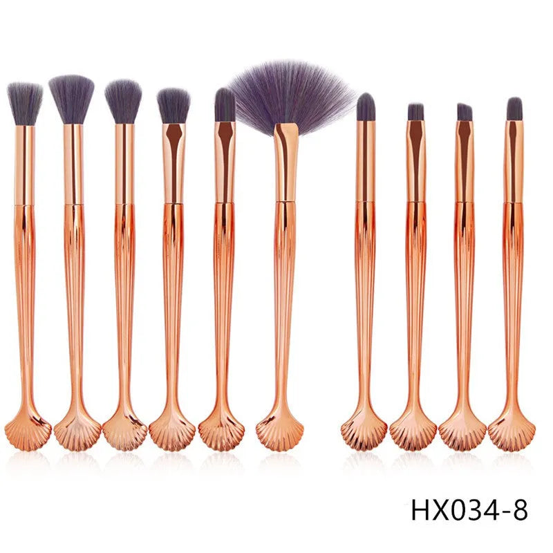 10-piece makeup brush set with rayon bristles, plastic handles, 14cm length and purple style