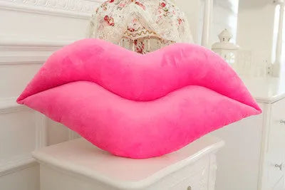 Creative plush big lips pillow in pink, short plush fabric, 50cm height