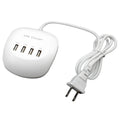 White USB wall charger with either EU or US style plug pins.