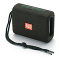 Wireless Bluetooth speaker in black, front view showing control buttons and grille, with double diaphragm subwoofer, 100x40x78mm