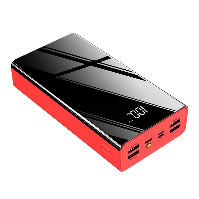 Black and red 40000 mAh power bank with LCD display showing charge level