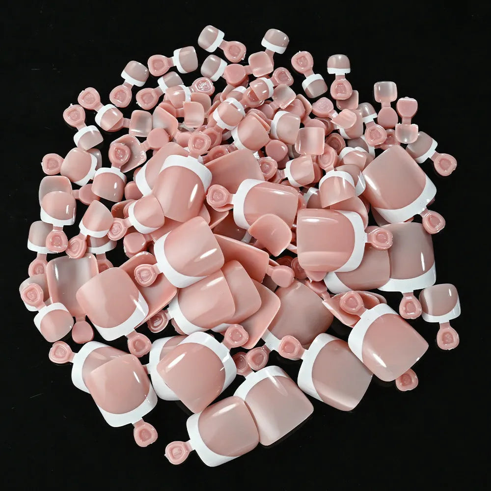 120-piece box of nude artificial toe nails with French white edges in nine shades TD245-B1 to B9