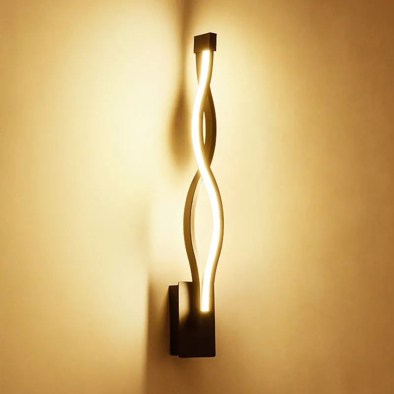 Nordic style LED wall light, 480mm wave body in aluminium and acrylic, White or Black, for living room or bedroom