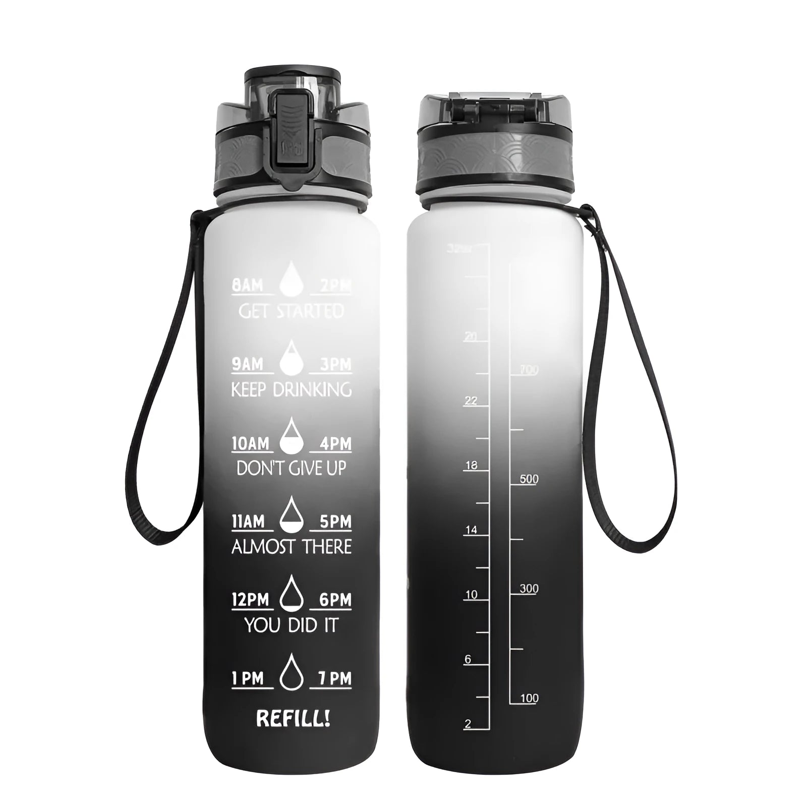 Clear 1000ml sports water bottle with infuser lid on a plain background.