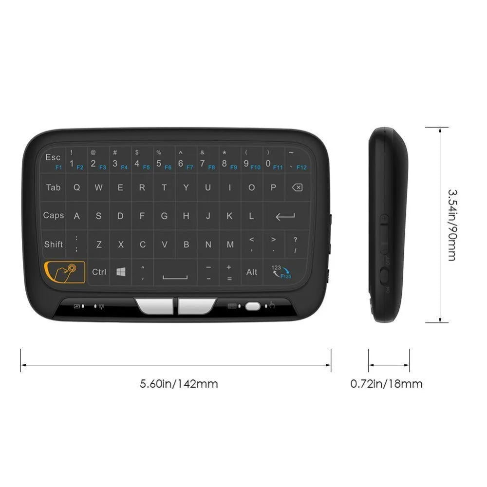 Mini H18 wireless keyboard with 5.3-inch touchpad and 2.4GHz dongle, black finish