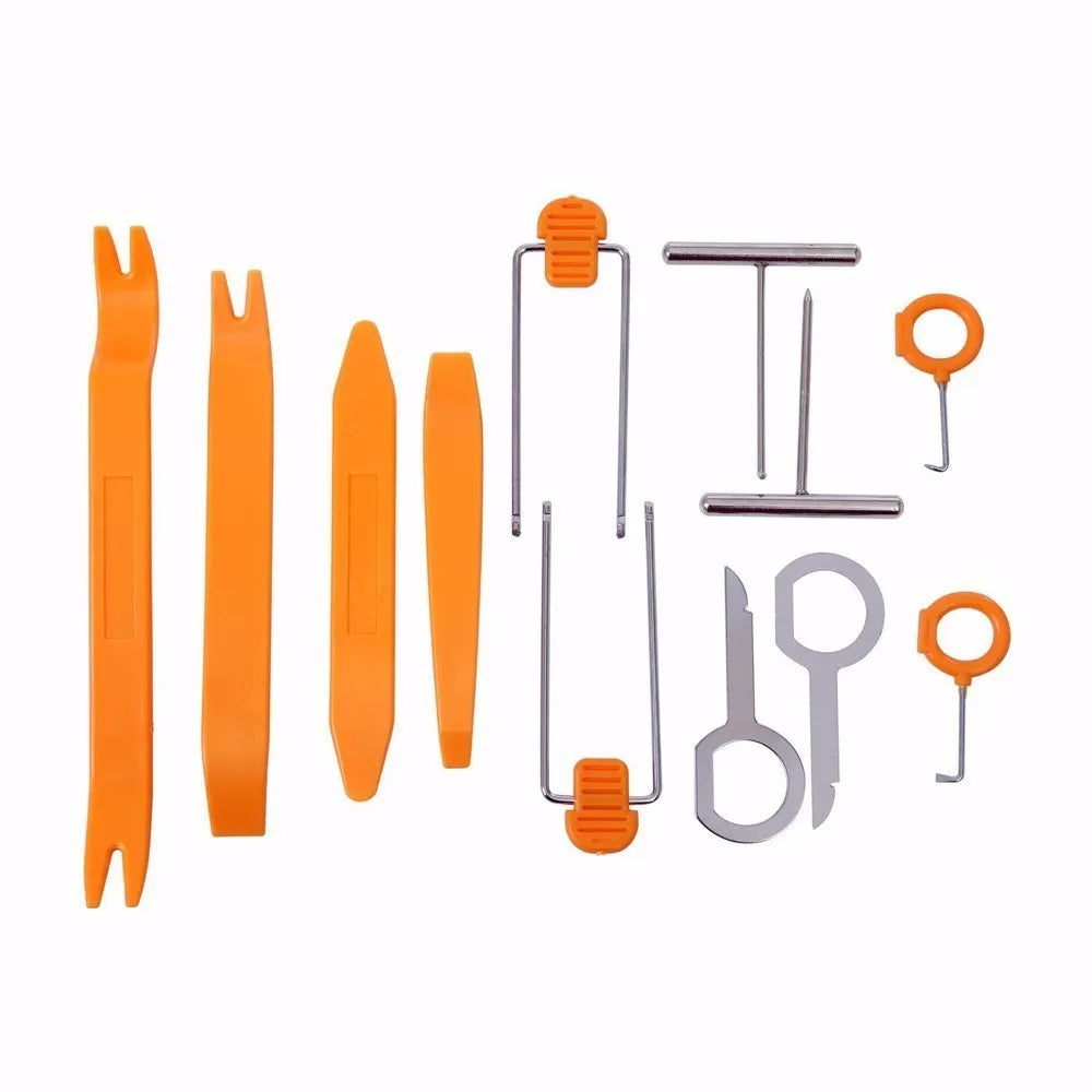 12-piece car radio panel removal tool set with pump angle for automotive trim and radio removal