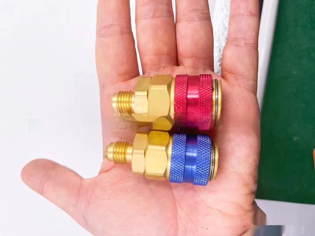 QC-12 straight quick connector in copper with golden yellow finish for automotive repair, pack of two