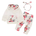 White 100% cotton hooded playsuit for a baby, showing long sleeves, trousers, and pullover neck.
