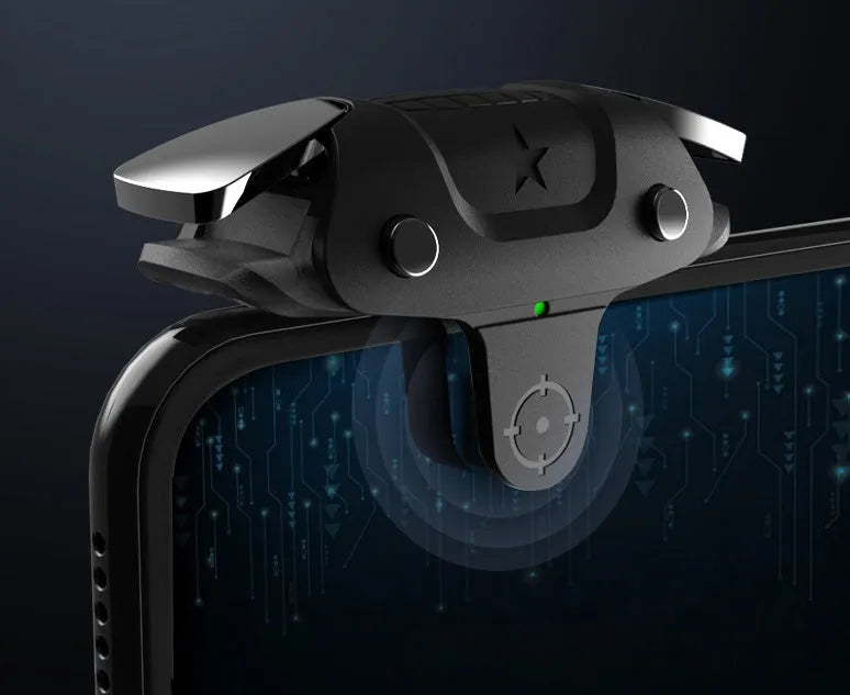 Black F5 Bluetooth wireless game controller with phone clip for mobile gaming
