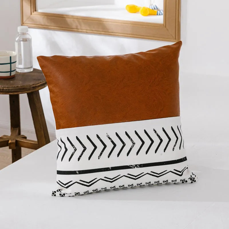 Double sofa cushion in cotton canvas and leather-look fabric, 45x45cm or 35x50cm, PP cotton filling, hidden zipper
