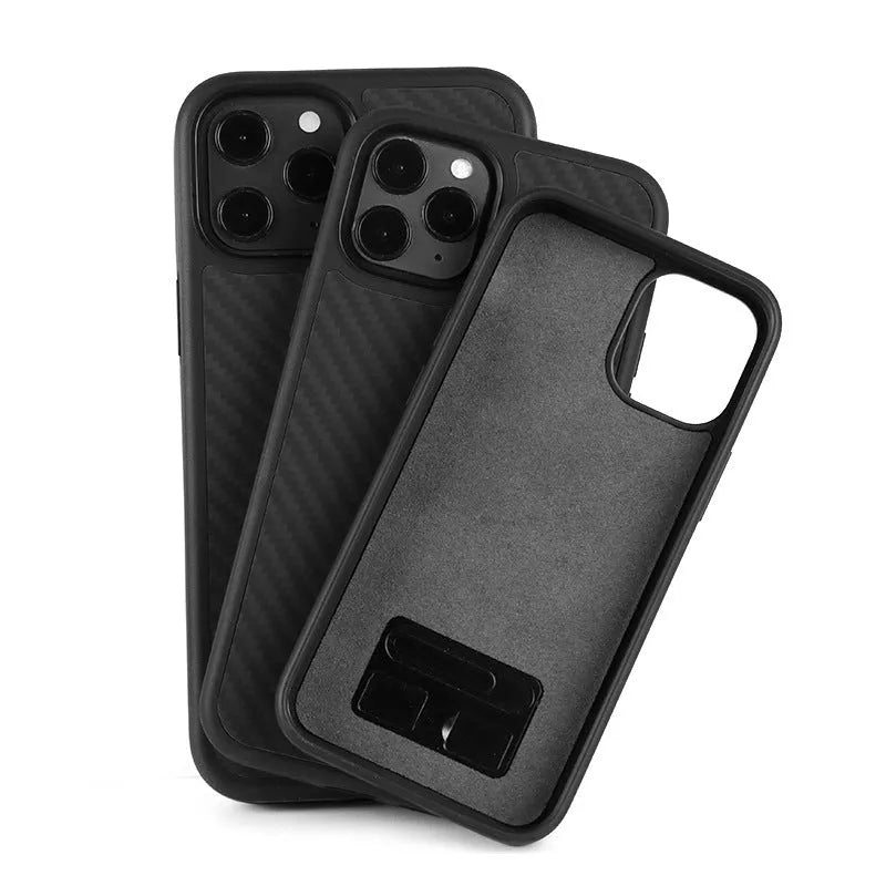 Black wooden iPhone case with TPU and Kevlar construction for waterproof protection