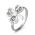 Stainless steel lucky hollow ring in gold or steel colour on size display