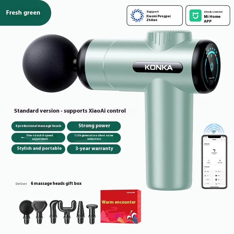 Konka professional electric massage gun with multiple attachment heads in grey colour