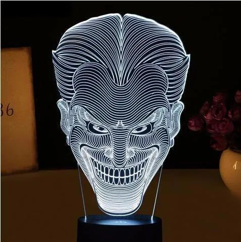 USB-powered 3D LED lamp showing multiple colours on an acrylic panel with a remote control.