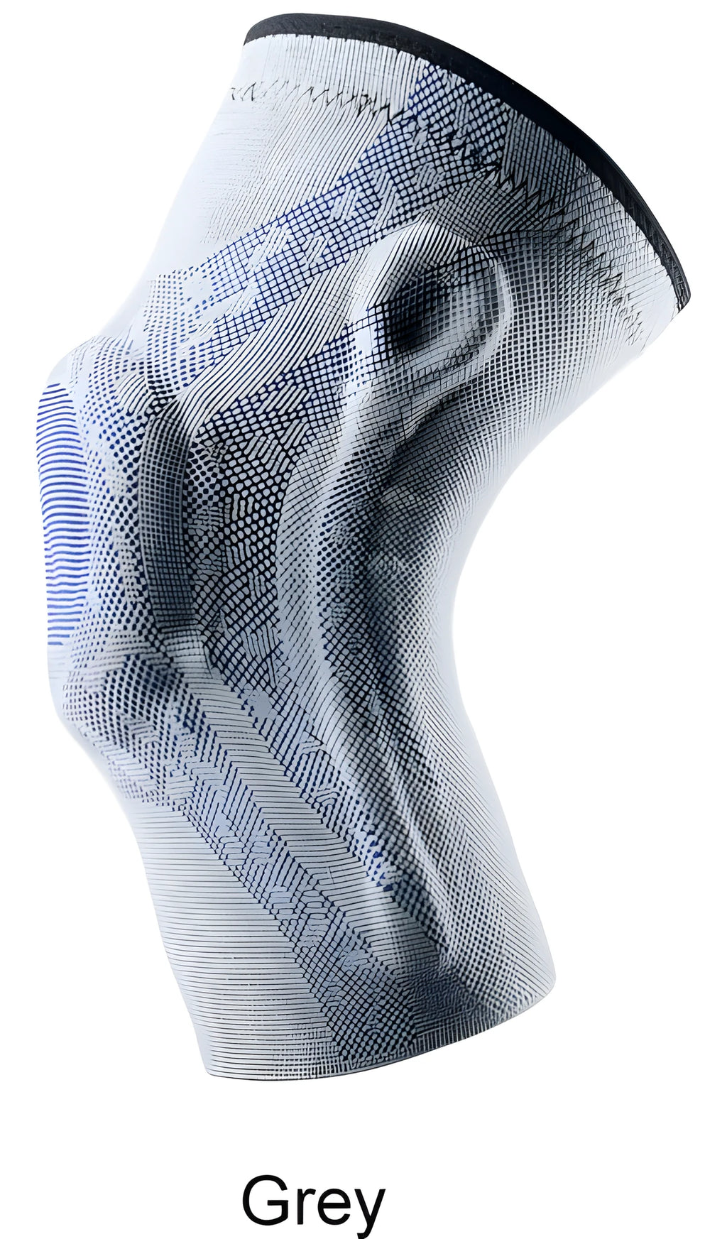 Black spandex sports knee pad for adults, one unit, on a plain background