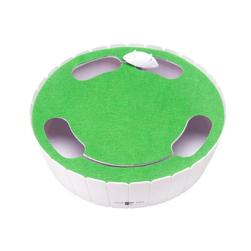 Automatic rotating mouse cat teaser toy in blue, green, or rose red, 26cm diameter, remote control and two speeds