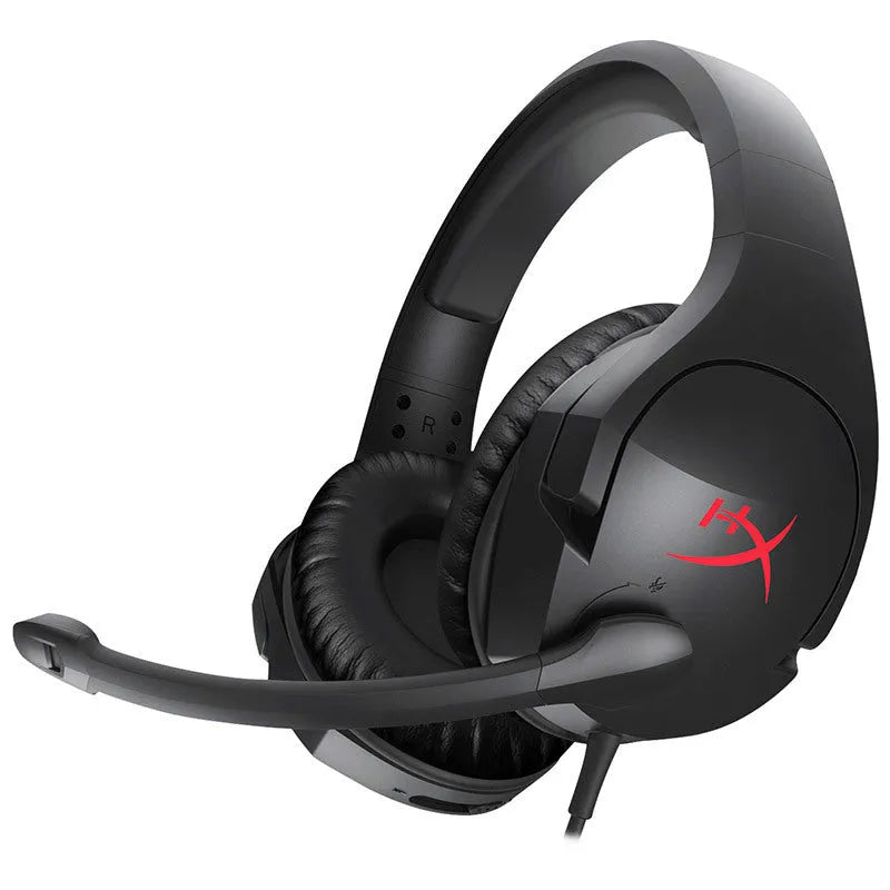 Black wired gaming headset with over-ear design and microphone for esports and PC use